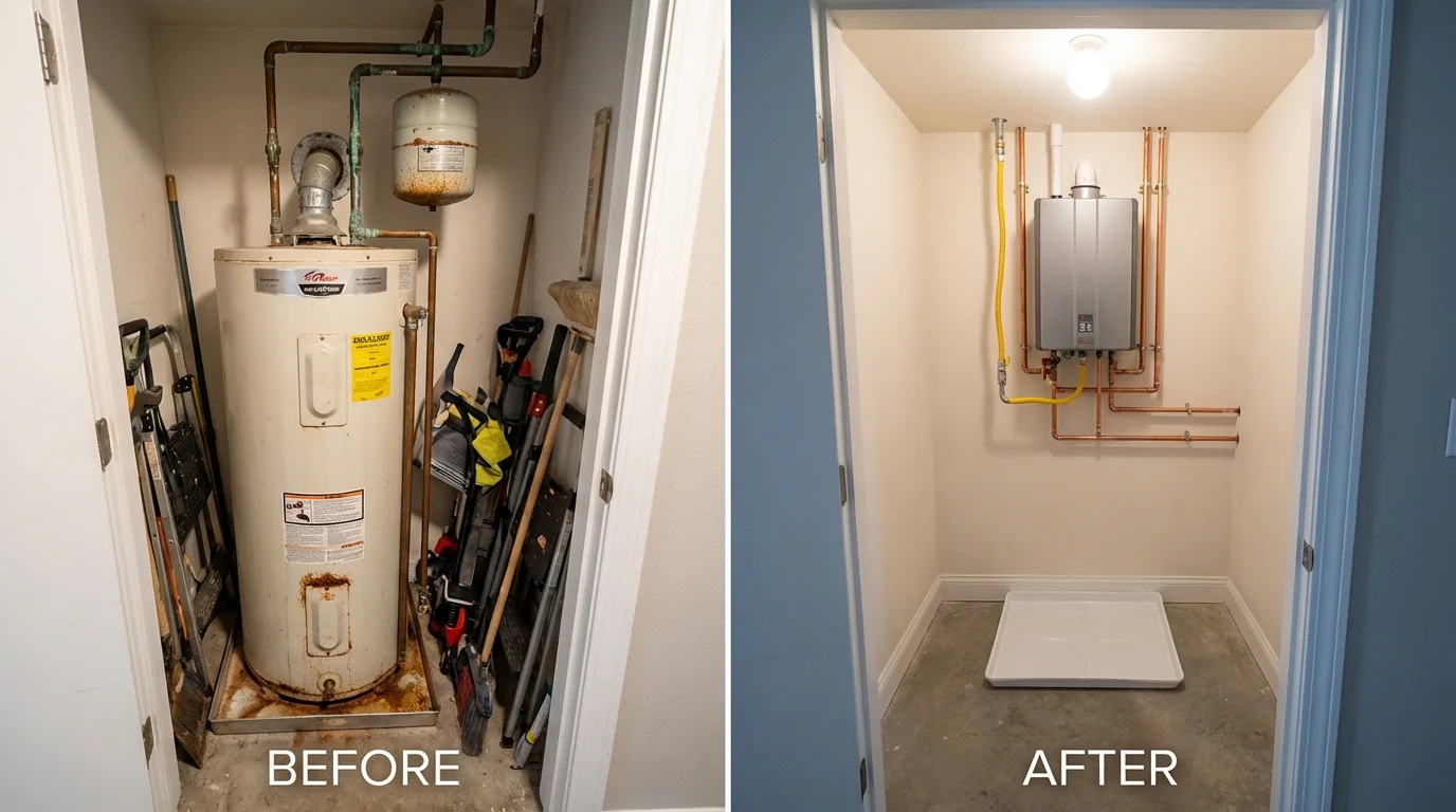 Tank water heater versus wall-mounted tankless unit comparison for Brandywine, MD homeowners