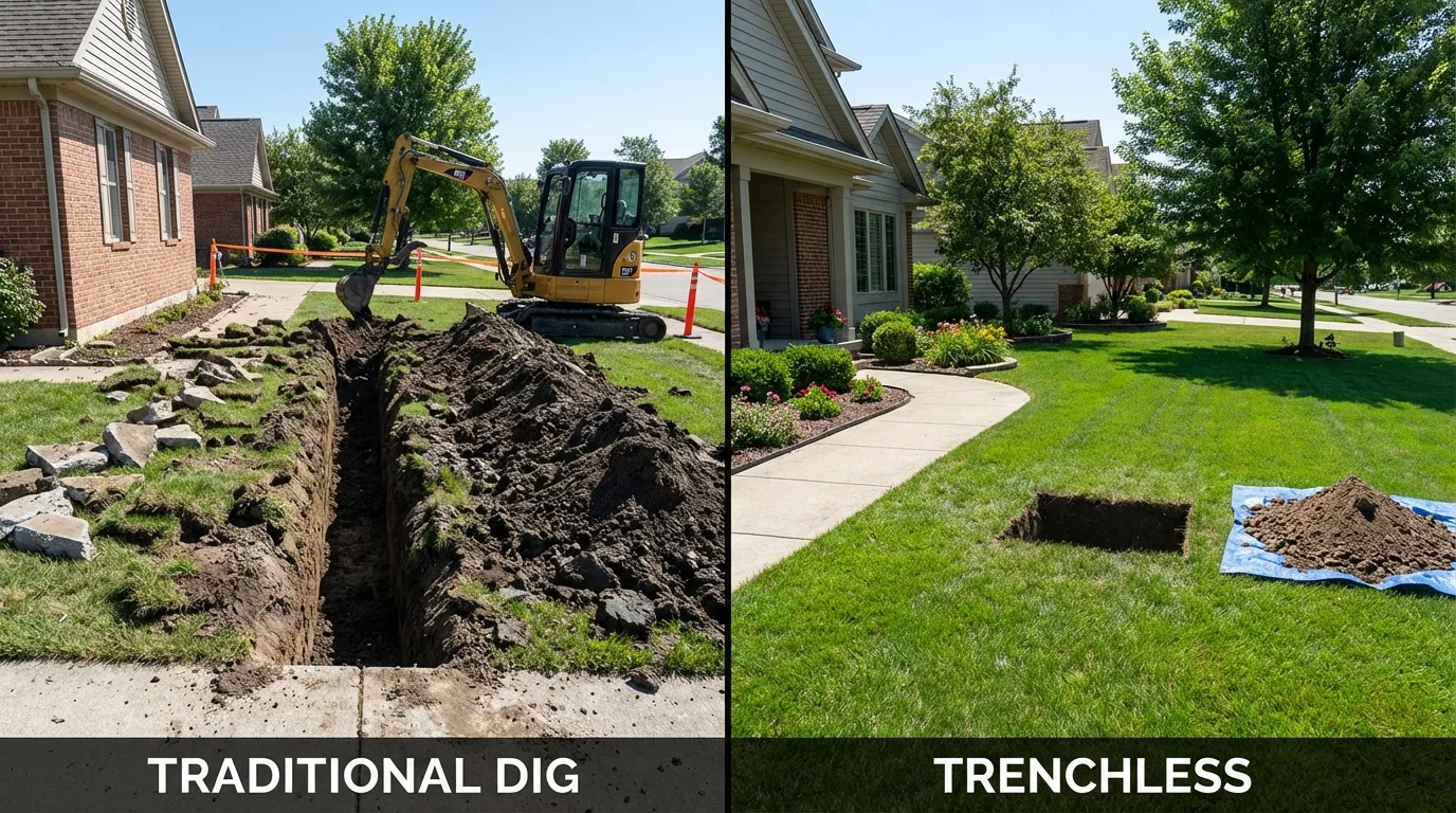 Trenchless sewer repair with minimal yard damage versus traditional excavation in Brandywine, MD